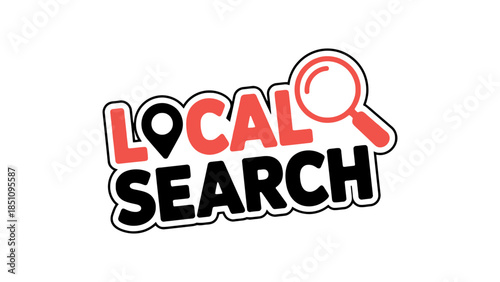 Magnifying glass highlights "Local Search" text, symbolizing discovery and connection.
