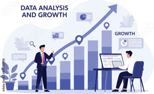 Businessman with laptop chart and graph illustrating business growth and success