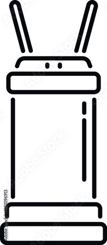 Insulated hot beverage container with drinking straws, simple outline vector