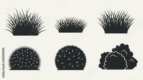 Grass and Bush Silhouettes for Landscaping and Gardening Designs