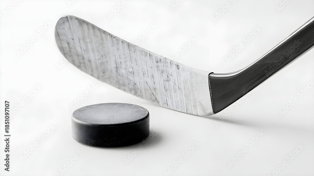 Obraz premium Ice hockey stick and puck on white background