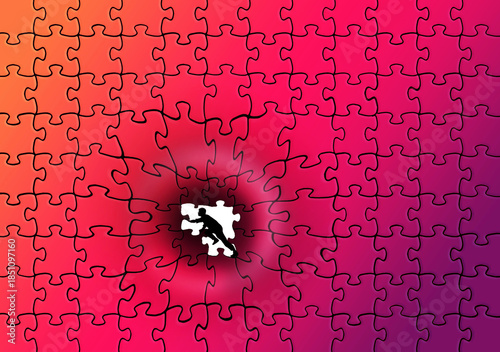 Canvas Print A person is trapped by a puzzle and is trying to think of a soloution to get free in a metaphor for dealing with problems