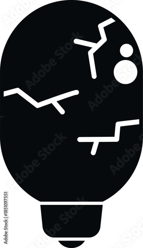 Broken light bulb black simple icon symbolizing electronic waste, discarded technology, and fragility