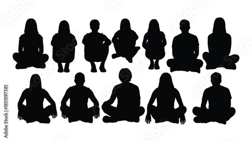 A collection of diverse people in various seated positions presented as a dark silhouette