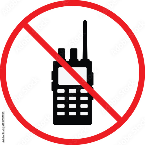 no walkie talkie icon. Radio communication prohibition symbols. Two-way radio restricted graphic design. Wireless device prohibited signs
