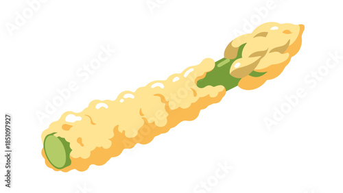 Close up of tempura tempura with a green vegetable filling on a white background