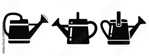 farmer watering can silhouette icon set. agriculture, plant-based lifestyle symbols