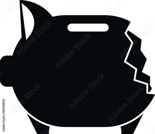 Broken piggy bank icon representing financial crisis, bankruptcy, and savings depletion