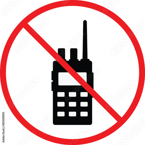no walkie talkie icon. Radio communication prohibition symbols. Two-way radio restricted graphic design. Wireless device prohibited signs
