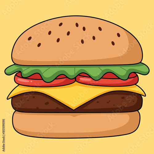 Burger and fries on white background illustration