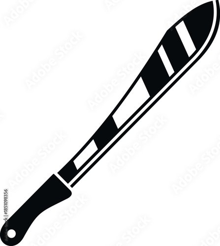 Machete tool with a sharp blade and handle, presenting a strong silhouette