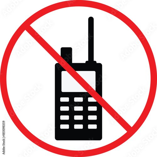 no walkie talkie icon. Radio communication prohibition symbols. Two-way radio restricted graphic design. Wireless device prohibited signs
