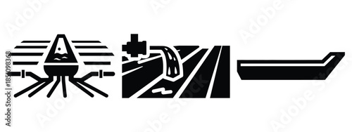 field watering channel silhouette icon set. agriculture, plant-based lifestyle symbols