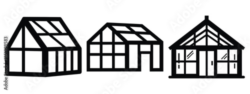greenhouse silhouette simple silhouette icon set. agriculture, plant-based lifestyle symbols