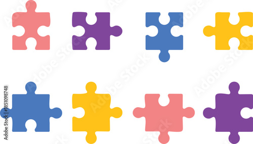 Logic and Strategy Icons. Puzzle piece symbol. Diversity and inclusion icons. Support and community design elements
