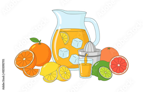 Preparing fresh citrus juice for a refreshing summer drink