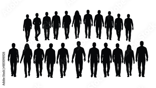 a group of people walking forward shown in a dark striking silhouette