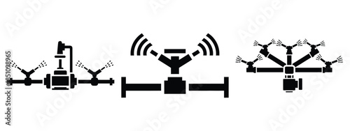 irrigation system silhouette icon set. agriculture, plant-based lifestyle symbols