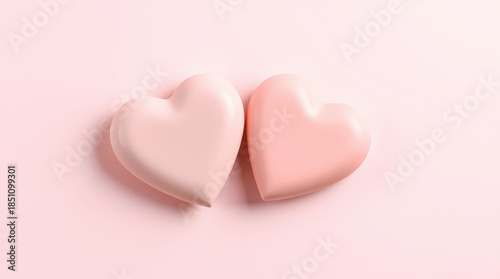 Two Pink Heart Shapes Placed On A Solid Pink Background Creating A Minimalist Love Concept