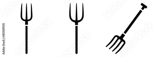 pitchfork tool silhouette icon set. agriculture, plant-based lifestyle symbols