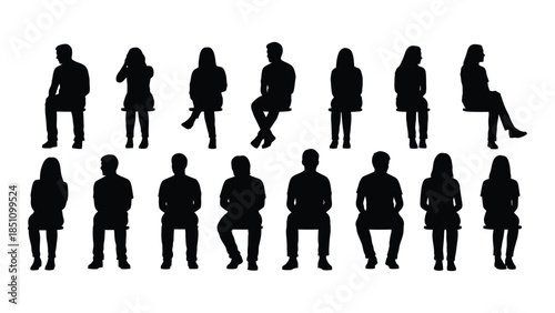 Diverse group of people in various poses presented as a stark black silhouette