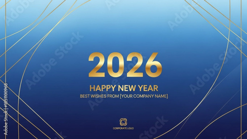 New Year 2026 Celebration Background with Gold Accents and Blue Gradient