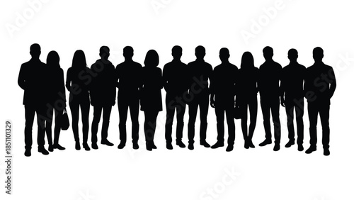 A group of people standing together represented as a striking black silhouette