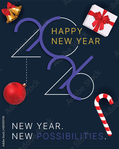 Happy New Year 2026 celebration with colorful decorations