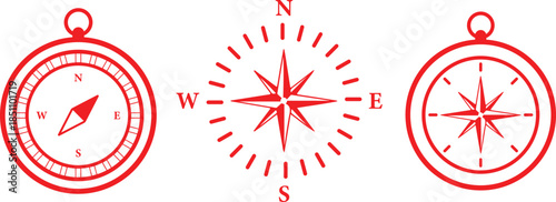 Compass Vector Set, Navigation Directional Symbol. Compass icon in line. Navigation compass icon. Compass and north arrow icon set. direction sign for maps, orientation and travel design elements.