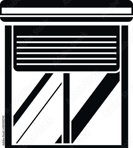 Window with partially opened roller shutter providing security and privacy, black illustration