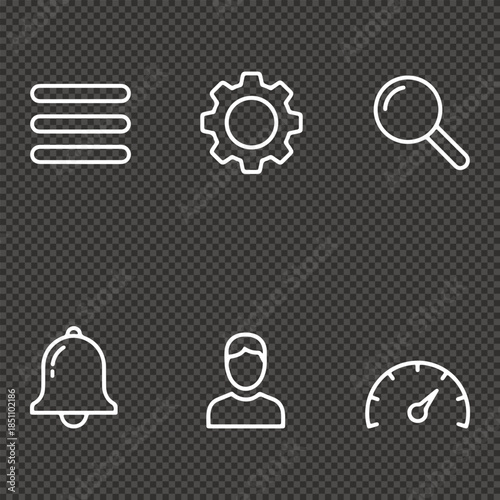 User Interface and Application Dashboard Icons, Admin Panel and User Account Settings, Vector Icons
