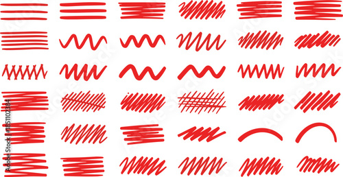 Bild auf Leinwand Red pen stroke icon set, hand-drawn line textures, scribble patterns, sketch sty