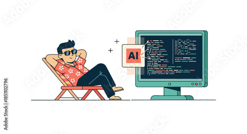 Programmer Relaxing as AI Handles Coding Automation