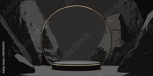Dramatic pedestal display against a dark rocky backdrop elegant presentation platform