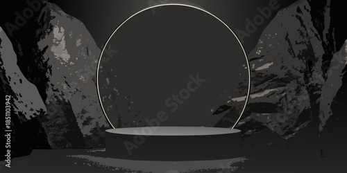 A glowing archway stands within a dark rocky cavern environment