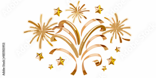 Golden fireworks display with stars and sparkling trails celebration imagery