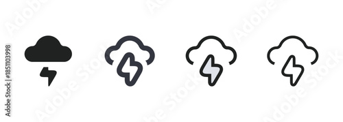 thunderstorm cloud icon set for lightning rain weather storm energy power electricity and climate design