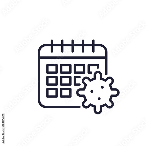 incubation period line icon with virus and calendar