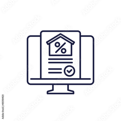mortgage application line icon, house loan approval online