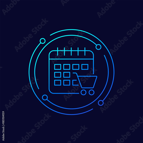 shopping cart and calendar icon, linear design