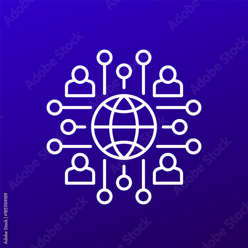 users and network icon, line design