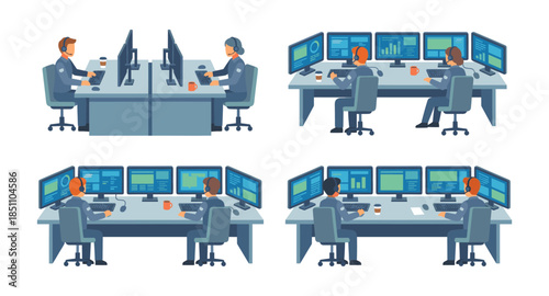Security team monitoring multiple screens in control room