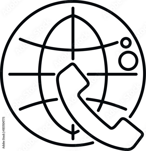 Handset and globe symbol representing worldwide telephone support and international telecommunication