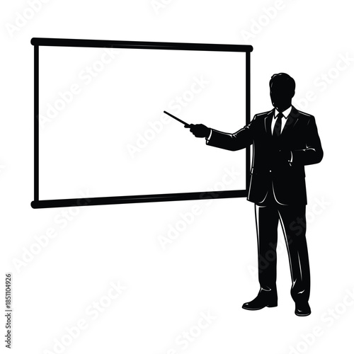 Man presenting at whiteboard Vector, illustration
