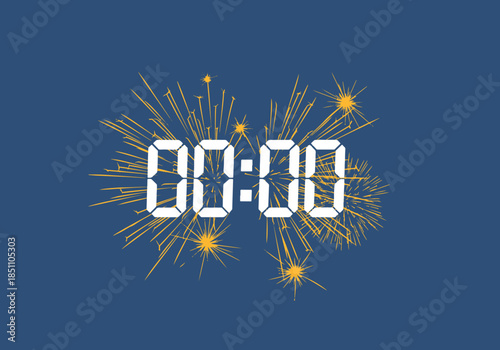 A vibrant New Year celebration vector illustration featuring gold fireworks and stars for a happy holiday party card design