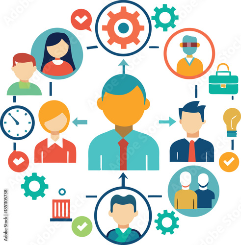 Teamwork and management line icons collection. Vector illustration eps10