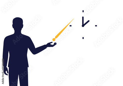 Businessman pointing to a clock, symbolizing time management and punctuality