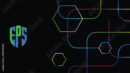 Vibrant multicolored lines intersecting on black background with EPS logo.