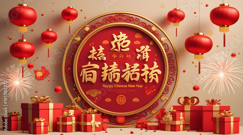 Realistic chinese new year background