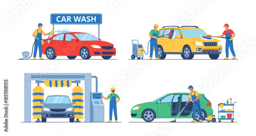 Car wash service with manual and automatic cleaning processes